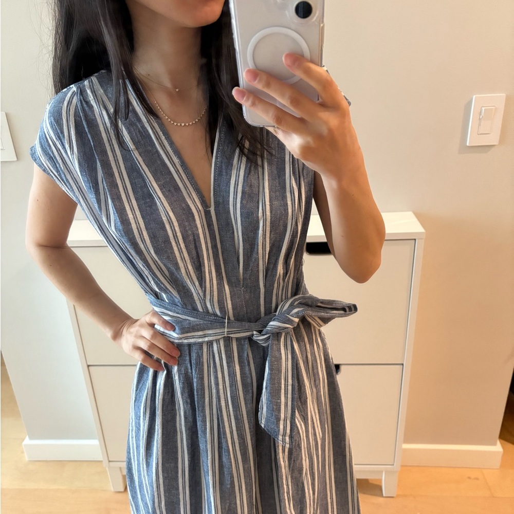 Max Studio cotton/linen blue stripe dress